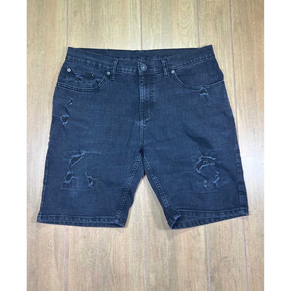 Ring of Fire Mens Distressed Black‎ Denim Shorts Dark Wash Size 34